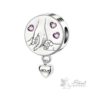 Round Charm with Heart Mom Dangle