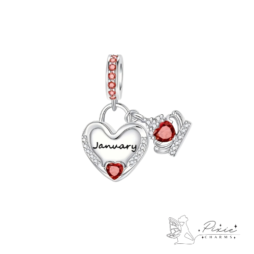 Crowned Heart Birthstone Charm